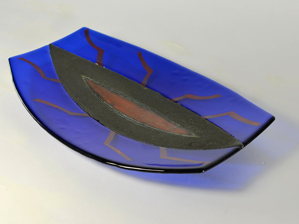 Glasschale oval blau-schwarz "Insekt"