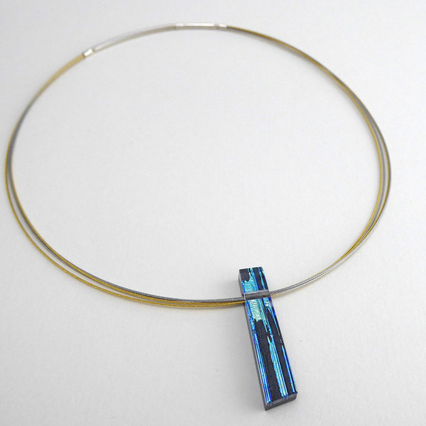 Halskette Glas Steelblue Stick  mit Edelstahlseil