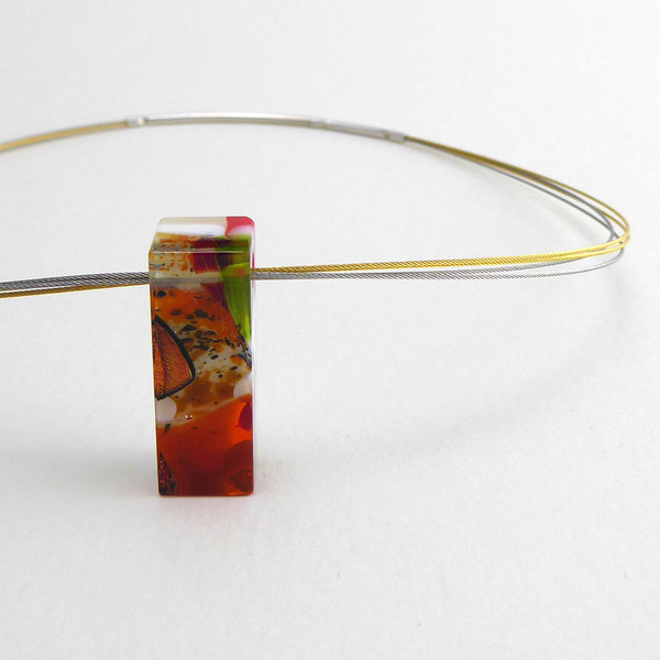 Halskette Glas Mosaic Rot-Bunt Stick an Edelstahlseil