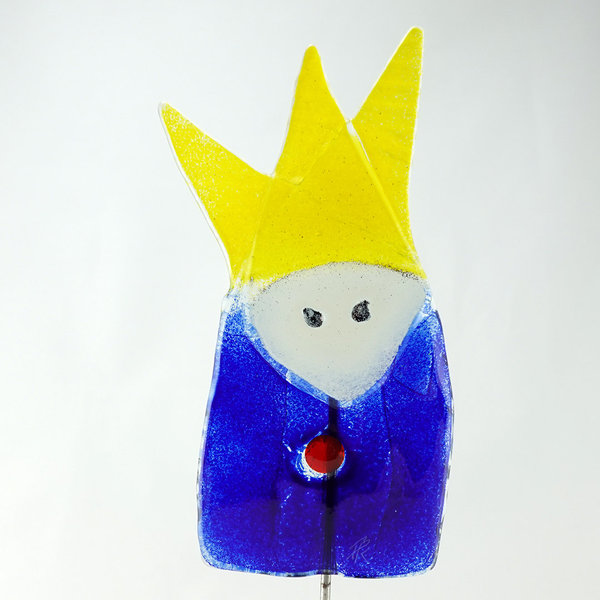 König Glasfigur blau, ca 23 cm, Gartenstecker